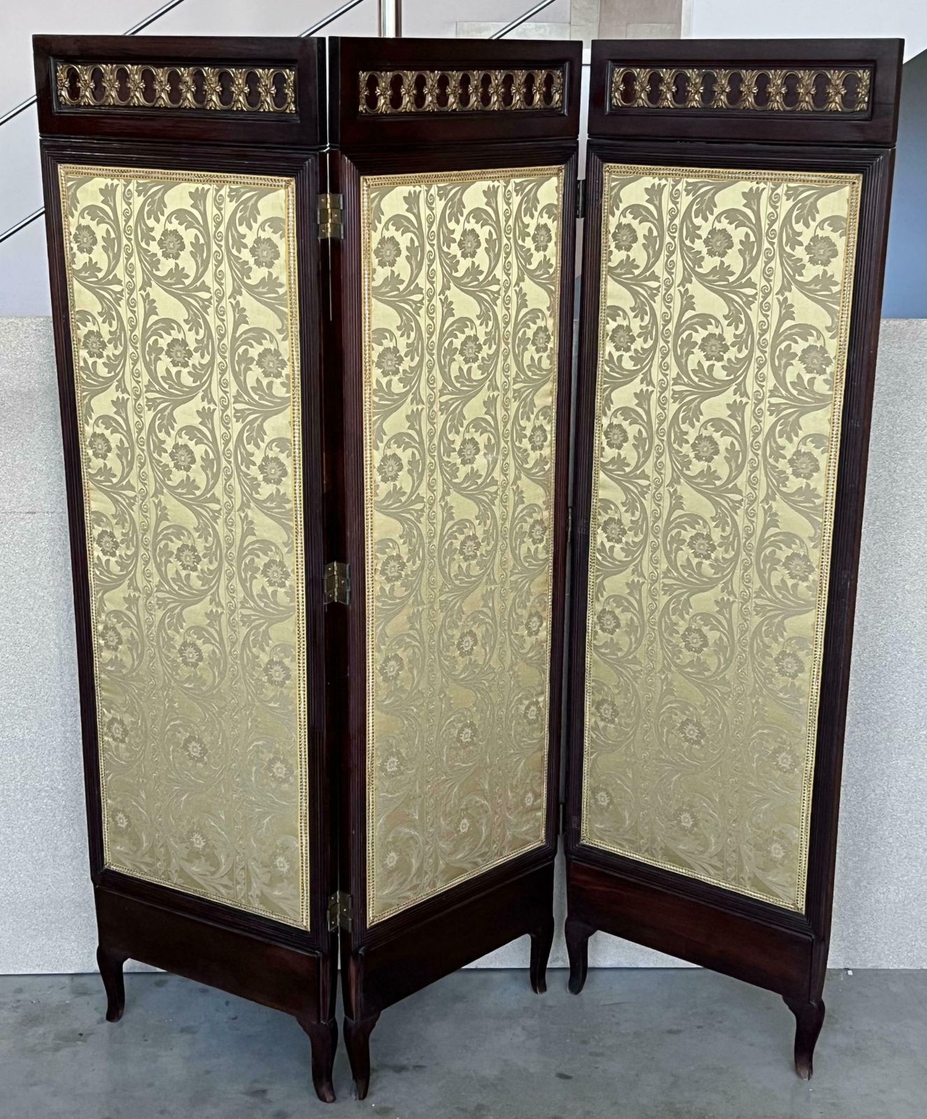 Paravent 3 panneaux Empire français en acajou avec montures en bronze photo furniture