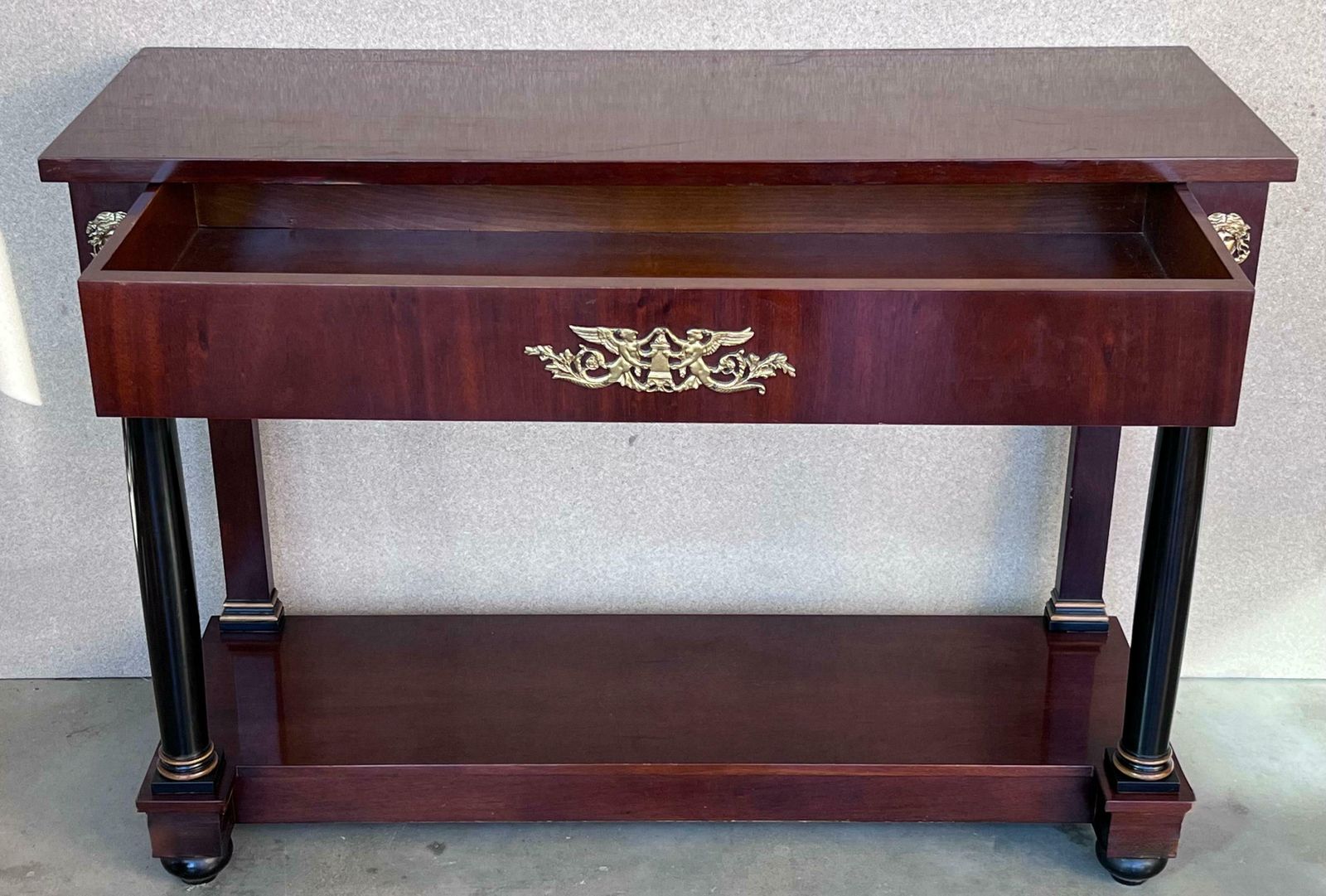 Biedermeier Console With Ebonized Columns And Bronze Mounts And Drawer photo vinterior