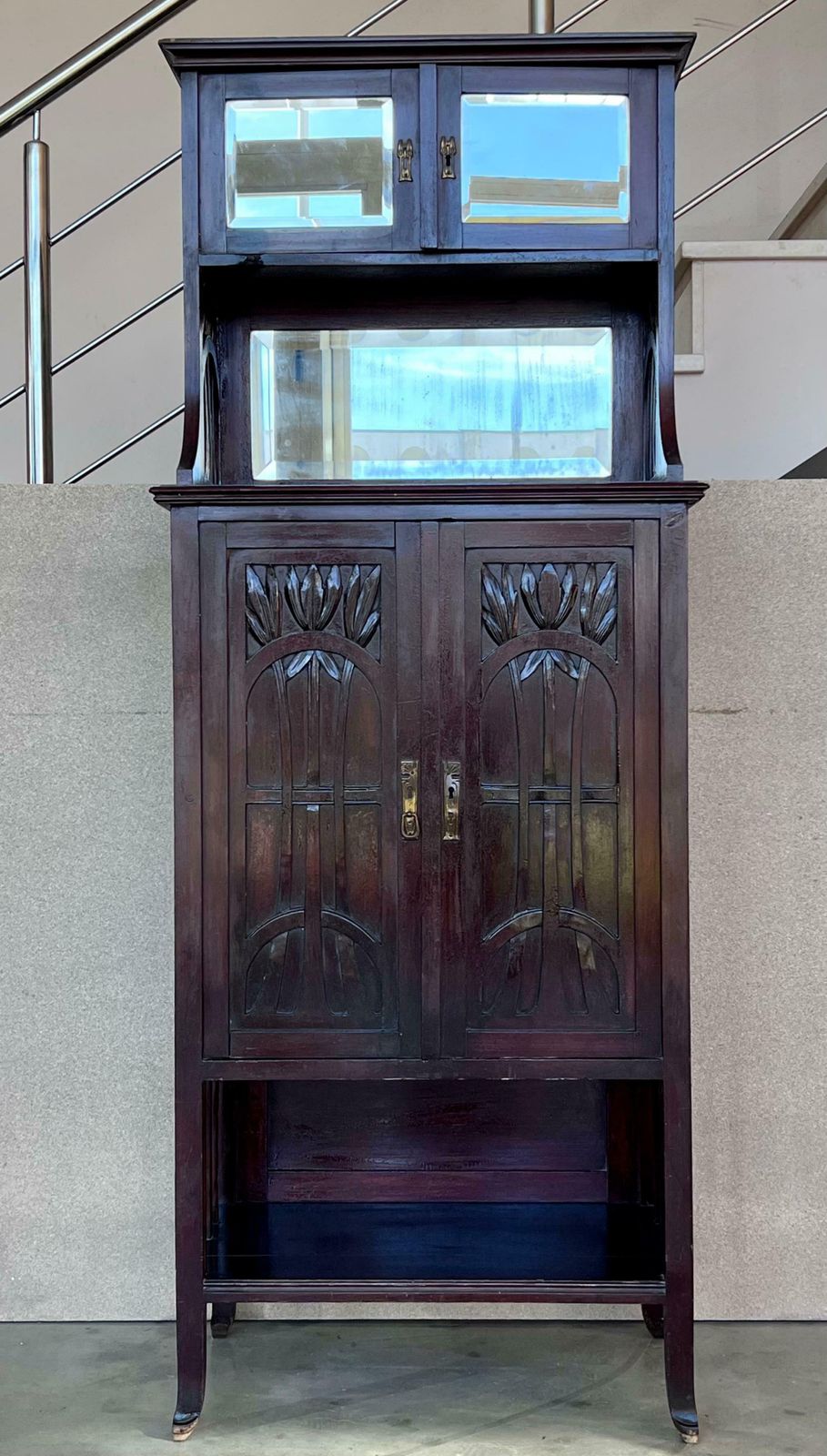 Late 19th French Art Nouveau Walnut Cabinet photo furniture