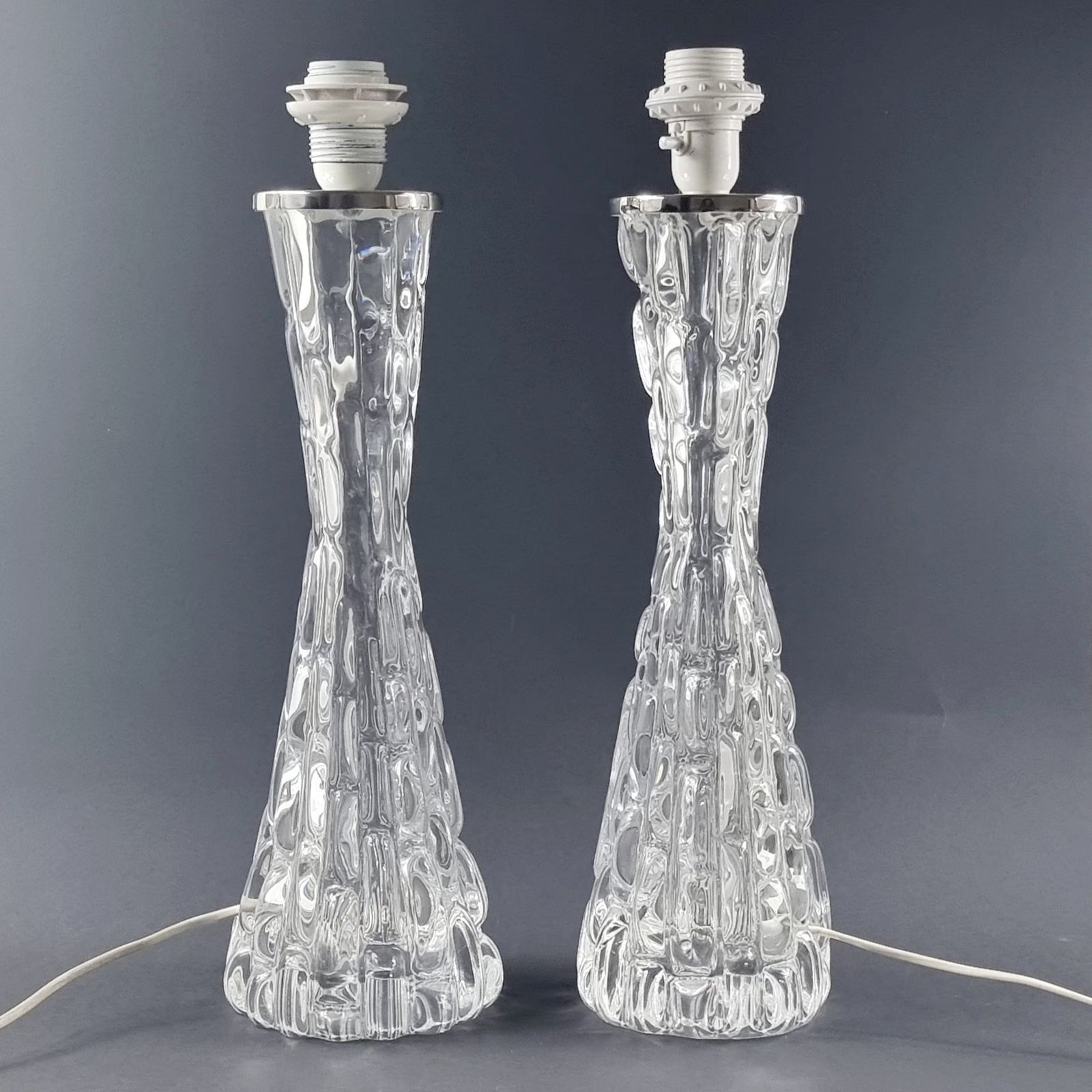 Paar Grote Mid Century Kristalglazen Tafellampen Van Carl Fagerlund Voor Orrefors, Zweden, Jaren 1960
