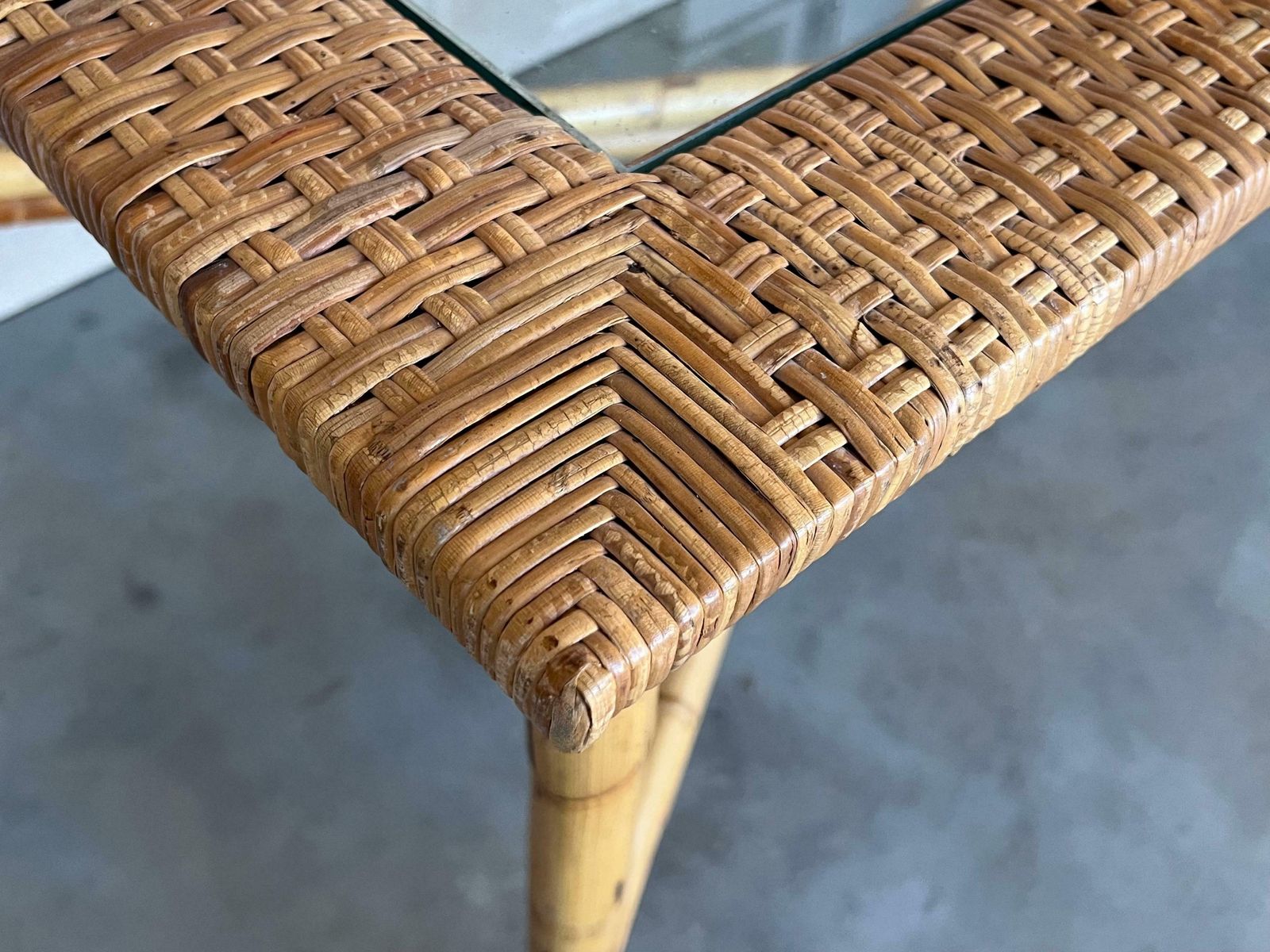 photo for sale Spanish, 1980s Bamboo Glass Dining Table With Glass Tabletop