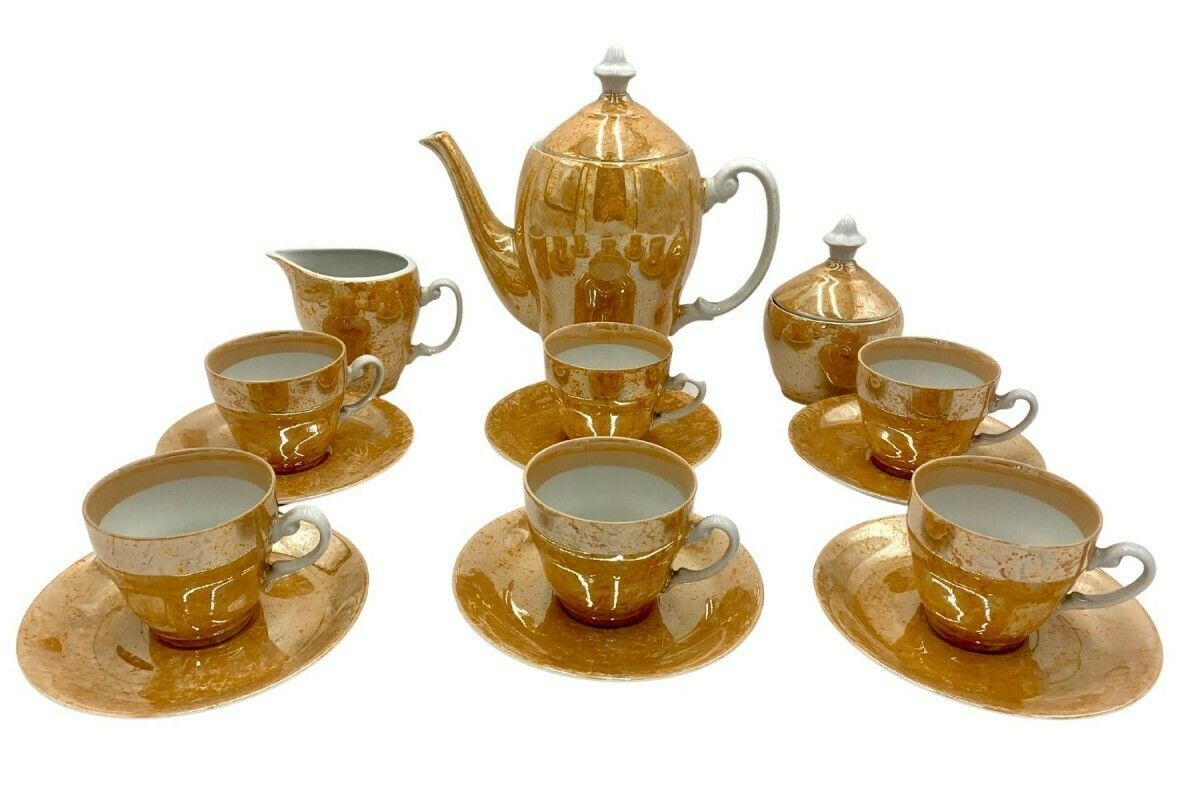 Orange Coffee Service For 6 People, Włocławek, Poland, 1960s