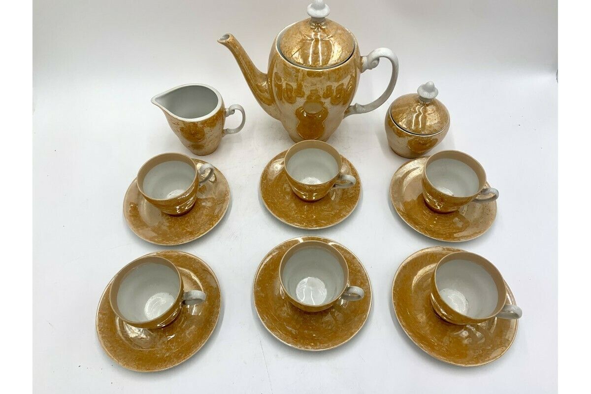 Orange Coffee Service For 6 People, Włocławek, Poland, 1960s photo furniture