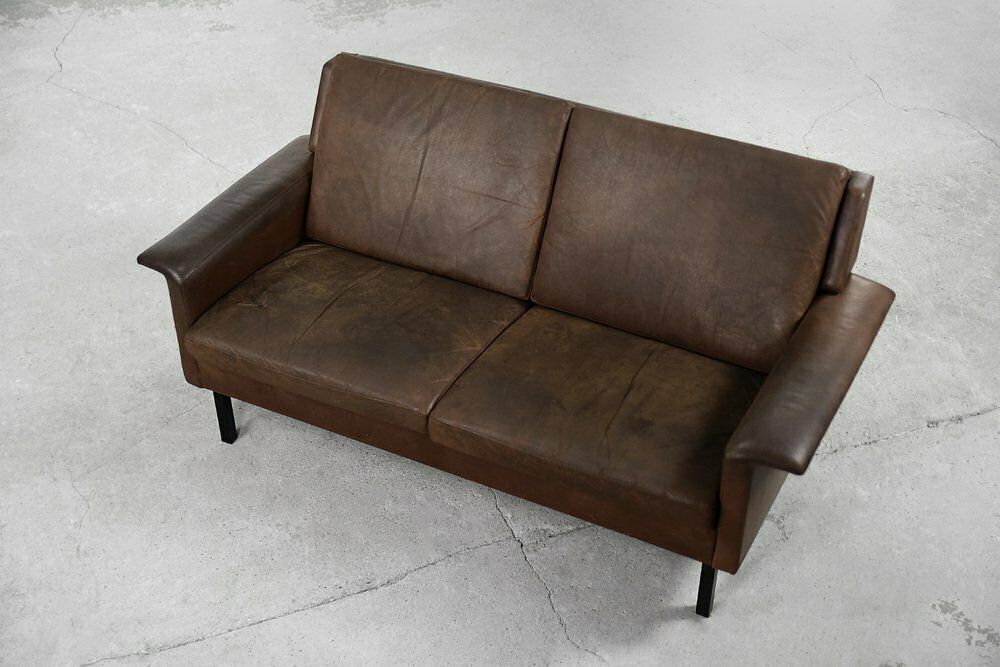 Mid Century Scandinavian Modern 2 Seater Brown Leather Sofa 3330 By Arne Vodder For Fritz Hansen, 1960s photo for sale