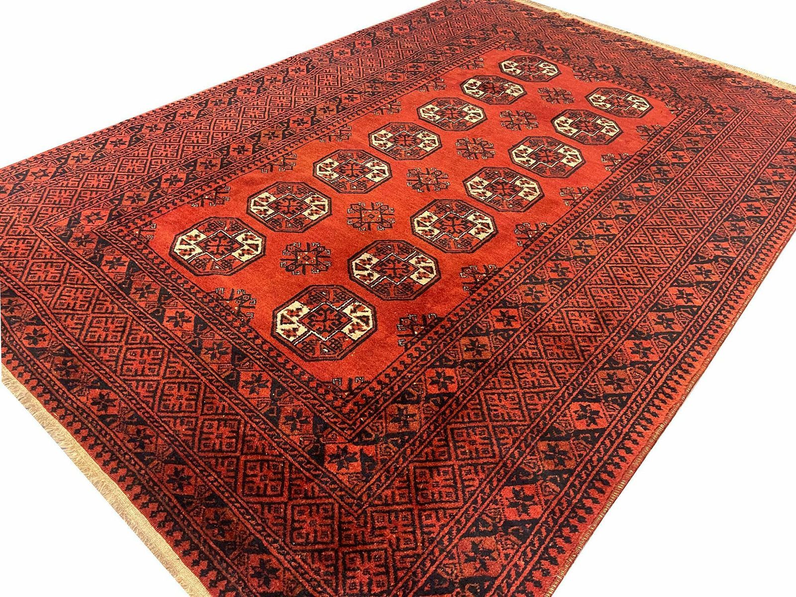Turkmen Carpet Hand Knotted Red Wool Rug Oriental Livingroom Rug photo for sale