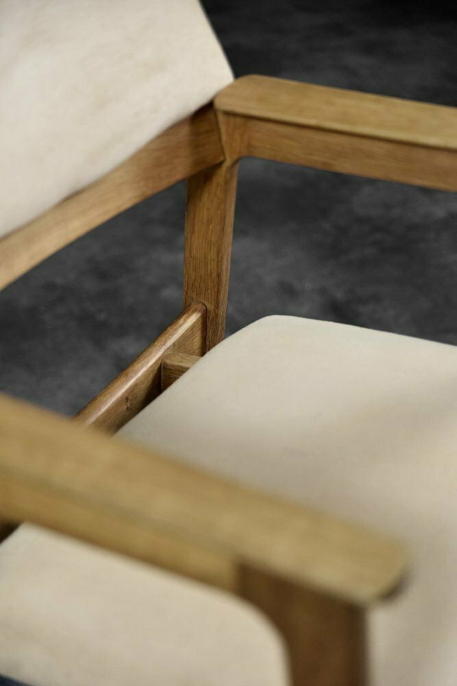 Mid Century Scandinavian Modern Oak Executive Chair In Alcantara Fabric, 1960s photo vinterior