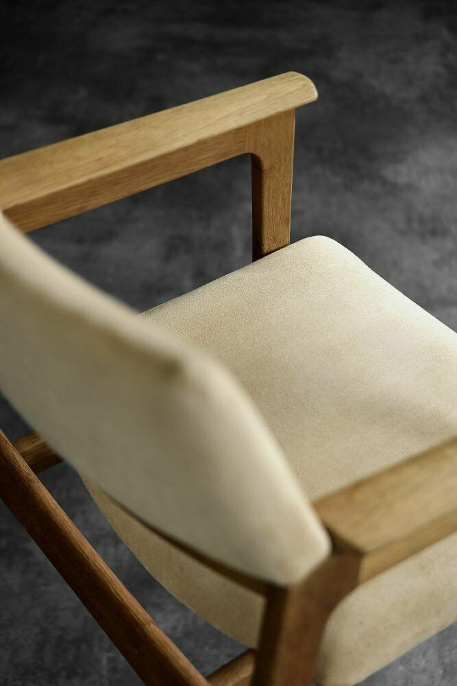 photo for sale Mid Century Scandinavian Modern Oak Executive Chair In Alcantara Fabric, 1960s
