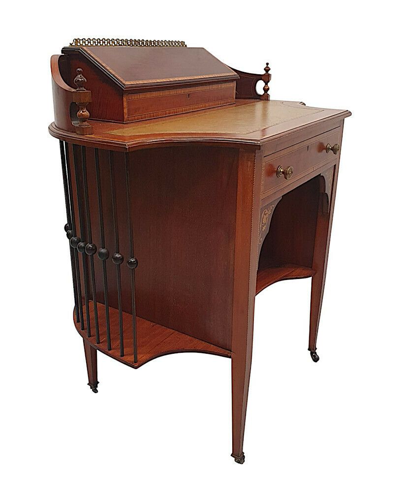 A Fine And Unusual Edwardian Inlaid Leather Top Desk photo furniture