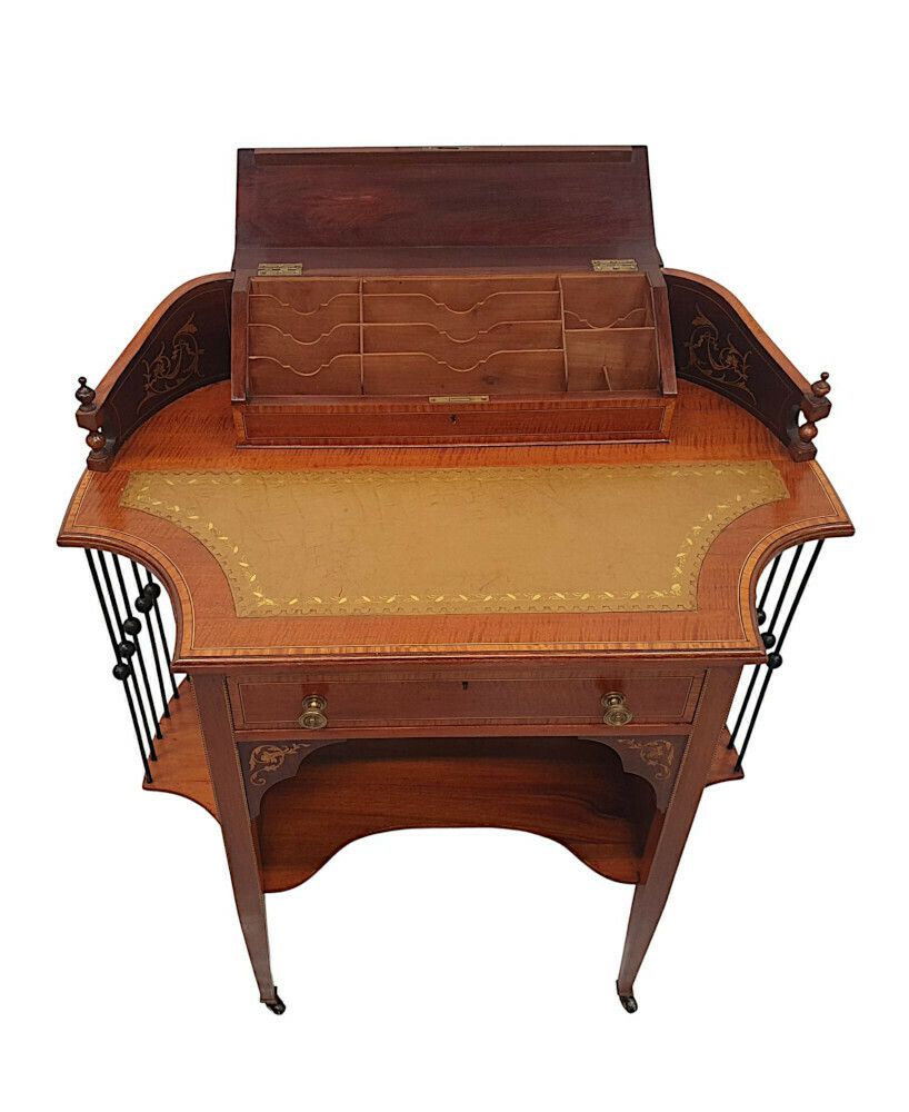 A Fine And Unusual Edwardian Inlaid Leather Top Desk photo Furniture