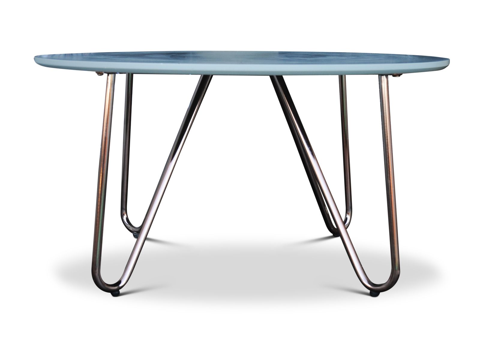Modernist Circular Coffee Table With Grey Circular Top, With Tubular Coppered Hairpin Legs Ol photo for sale