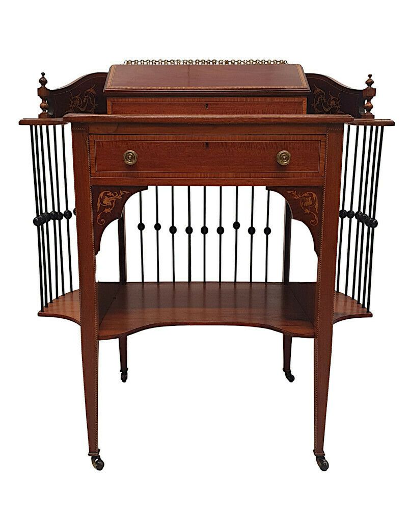 A Fine And Unusual Edwardian Inlaid Leather Top Desk photo vinterior