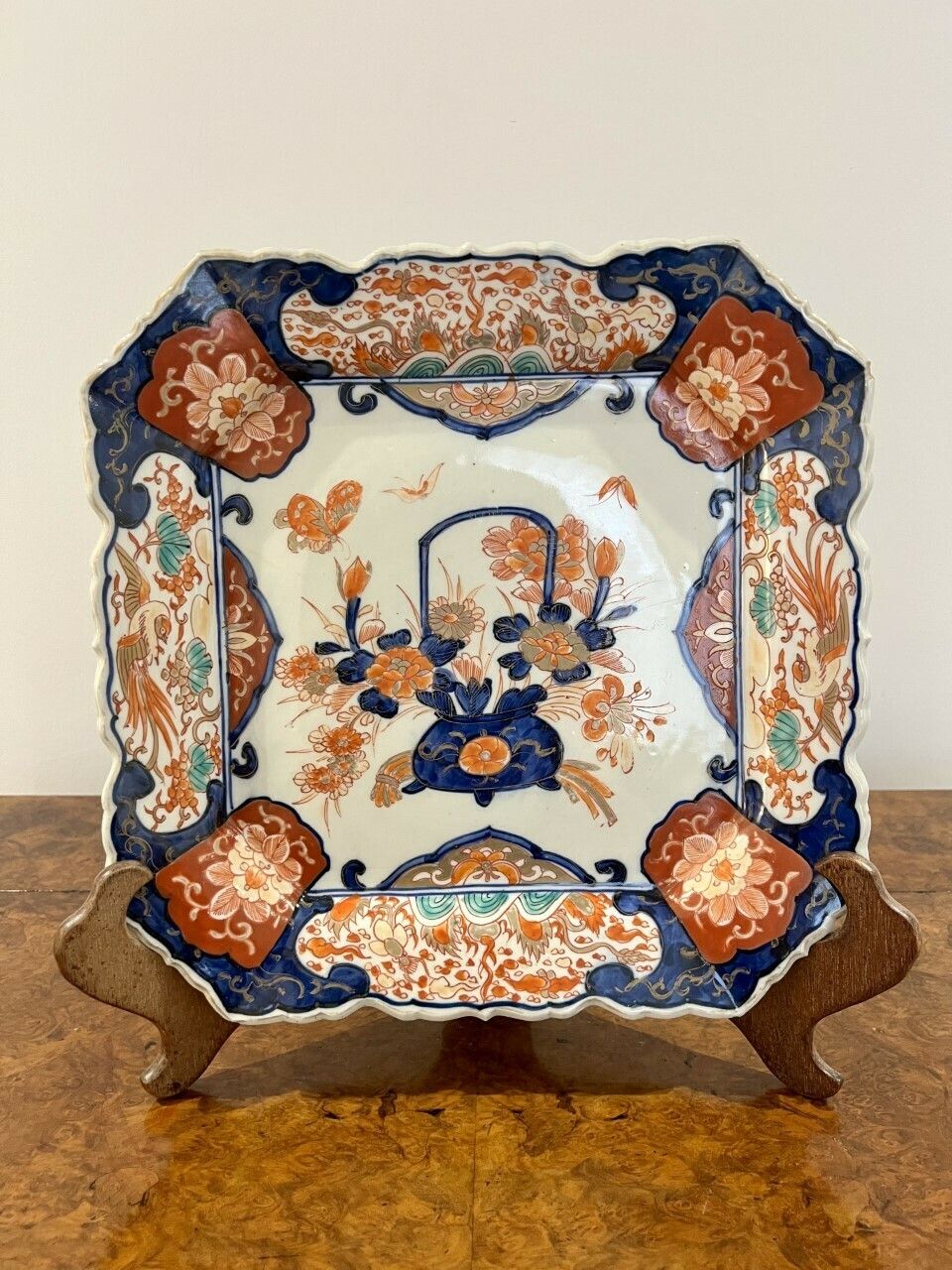 Fine Quality Antique Hand Painted Japanese Large Imari Square Plate photo furniture