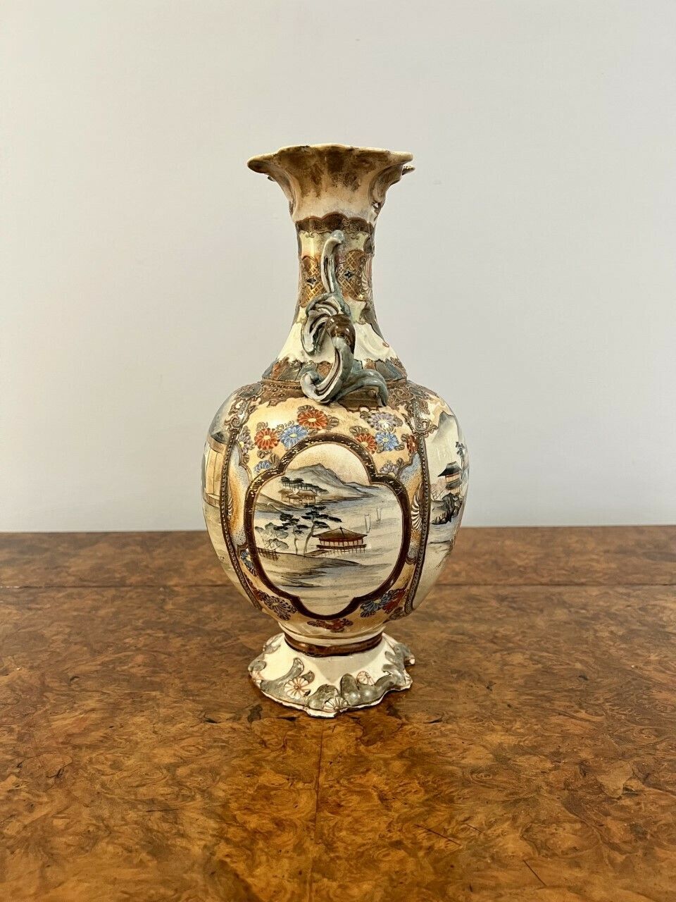 Antique Japanese Quality Satsuma Hand Painted Vase photo for sale