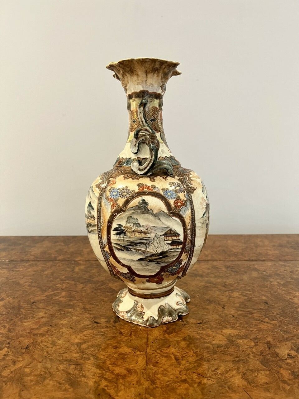 365.0 Antique Japanese Quality Satsuma Hand Painted Vase photo