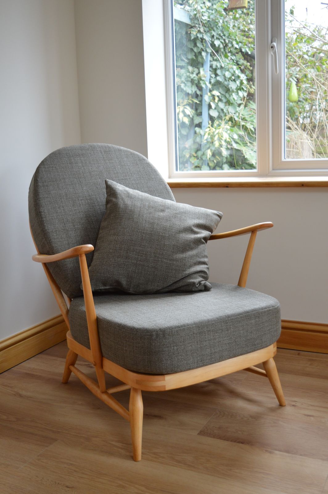 Ercol Armchair   Model 203 With Soft Grey Cushions