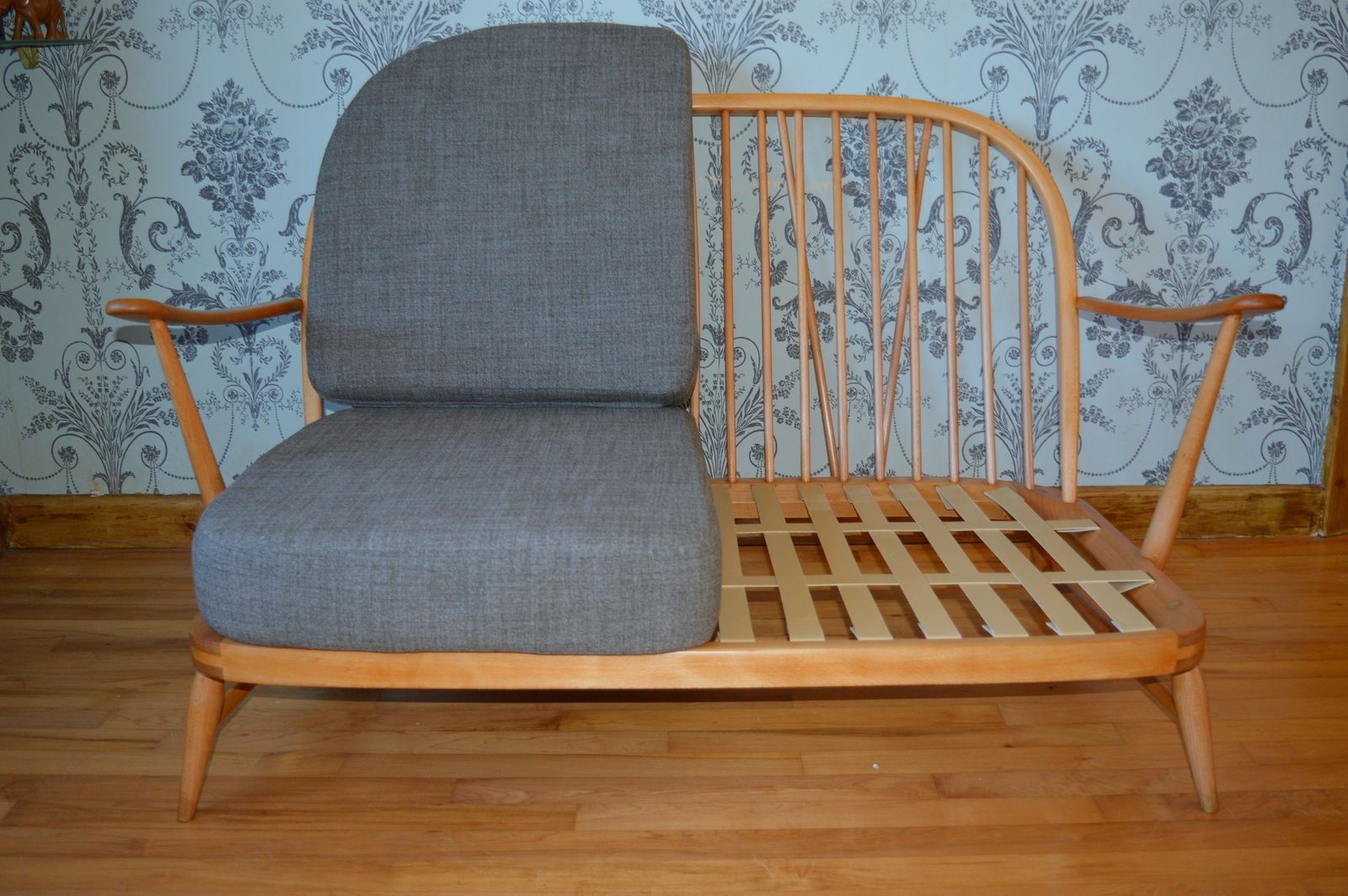 Vintage Ercol Windsor 203/2 Seater Sofa With New Cushions In Soft Grey photo Furniture