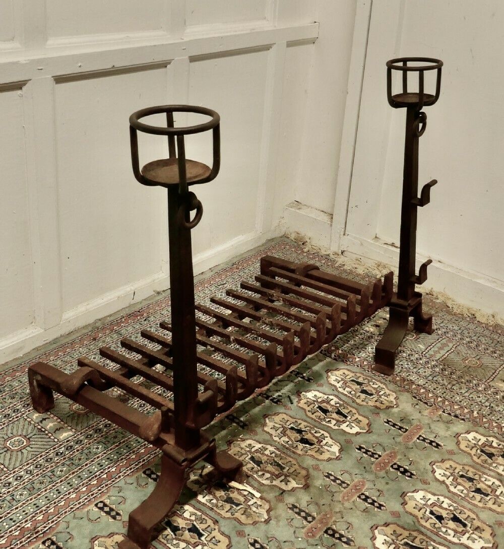 Very Large Early 19th Century French Fire Grate Set On Iron Andirons photo furniture