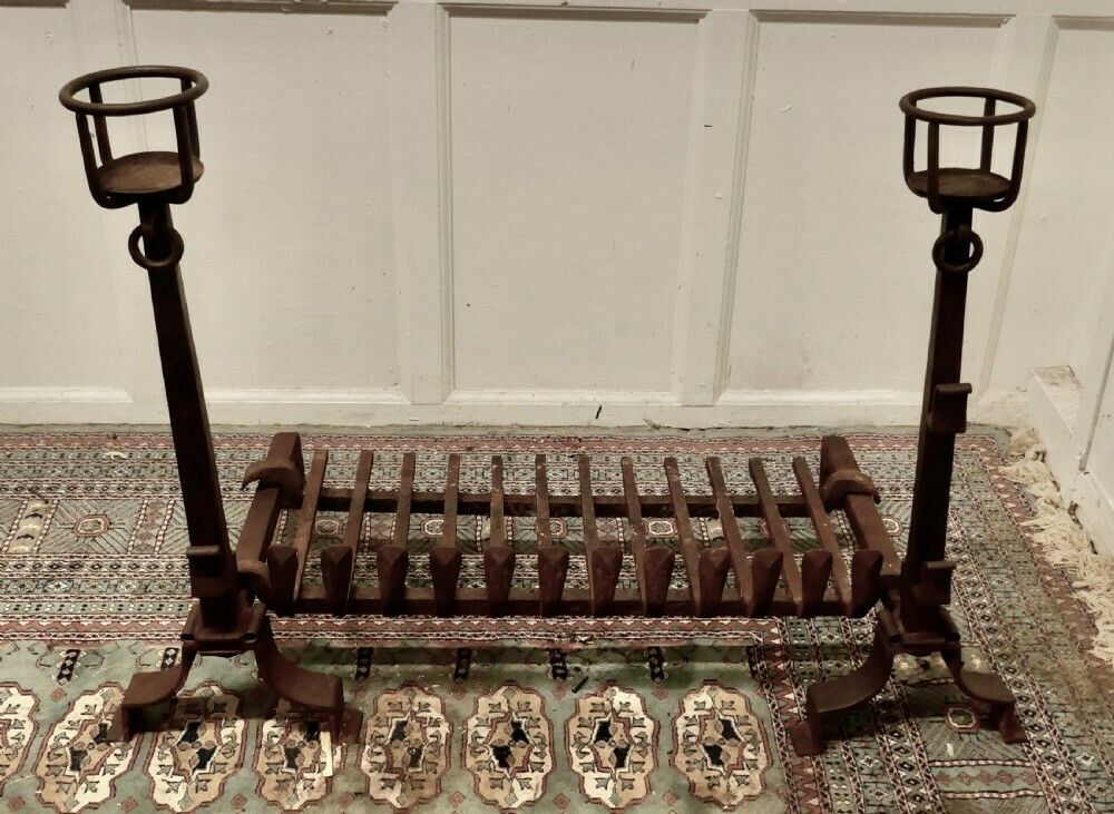Very Large Early 19th Century French Fire Grate Set On Iron Andirons photo for sale