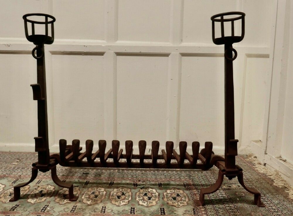 Very Large Early 19th Century French Fire Grate Set On Iron Andirons photo vinterior