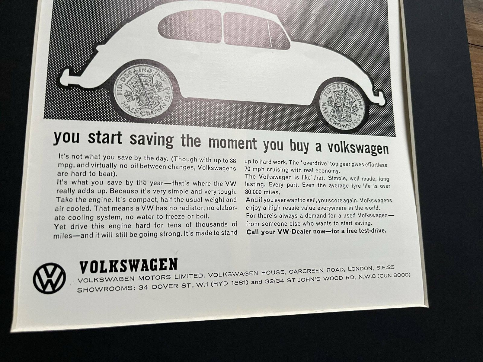 Vintage Volkswagen Beetle Advertising Print 1963 photo furniture