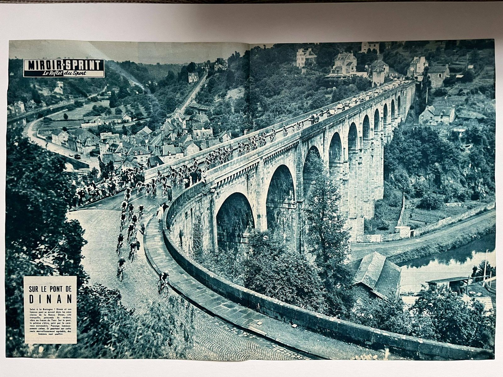 1950s Original Vintage Tour De France Cycling Print   Pont De Dinan photo Art