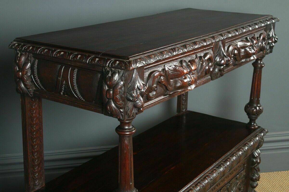 Antique English Victorian Carved Oak Green Man Buffet C1880 photo for sale