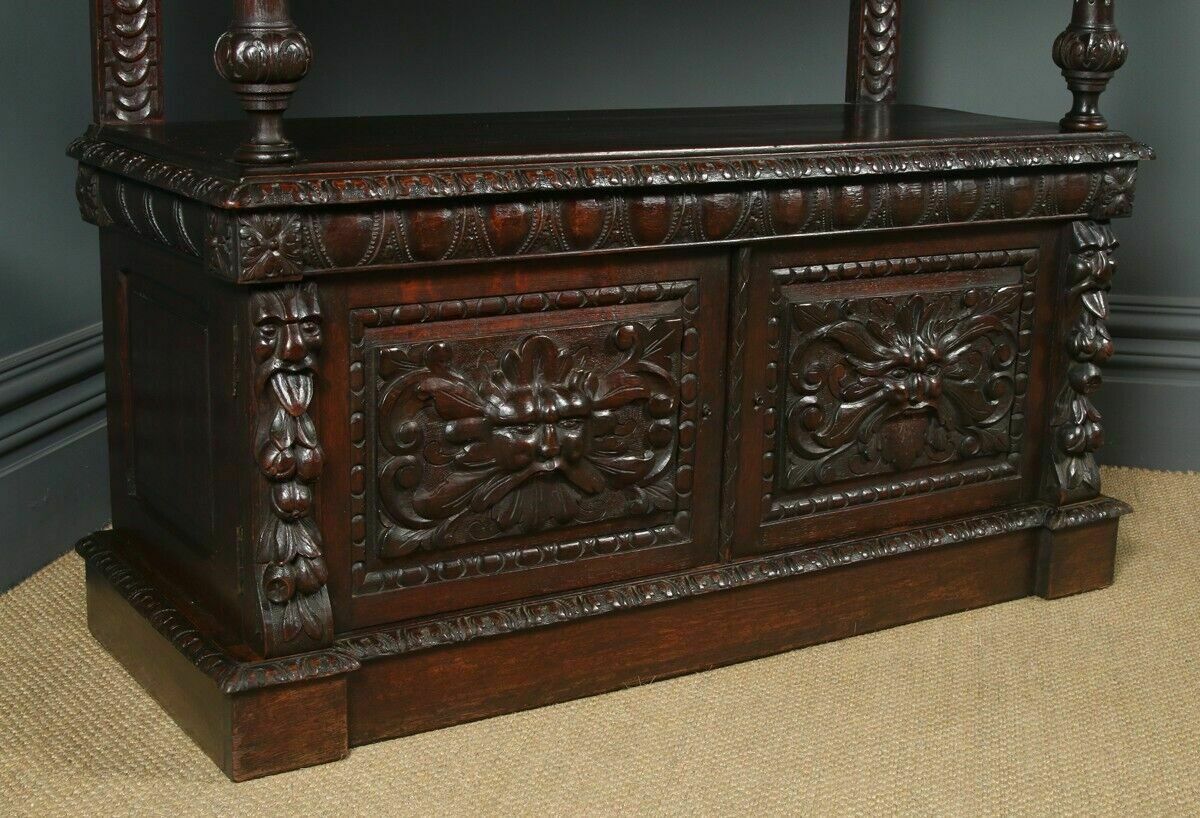 Antique English Victorian Carved Oak Green Man Buffet C1880 photo Furniture