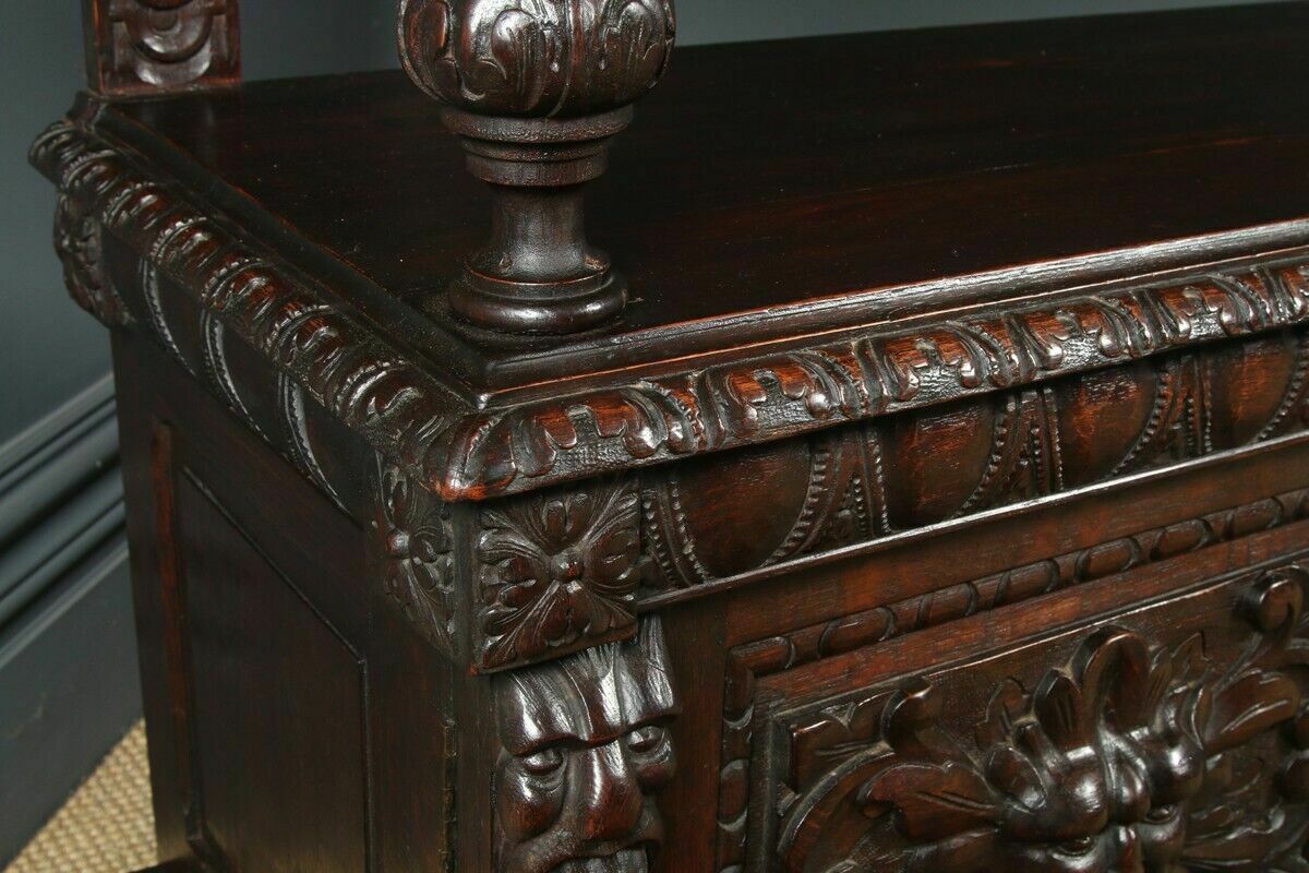 Antique English Victorian Carved Oak Green Man Buffet C1880 photo vintage