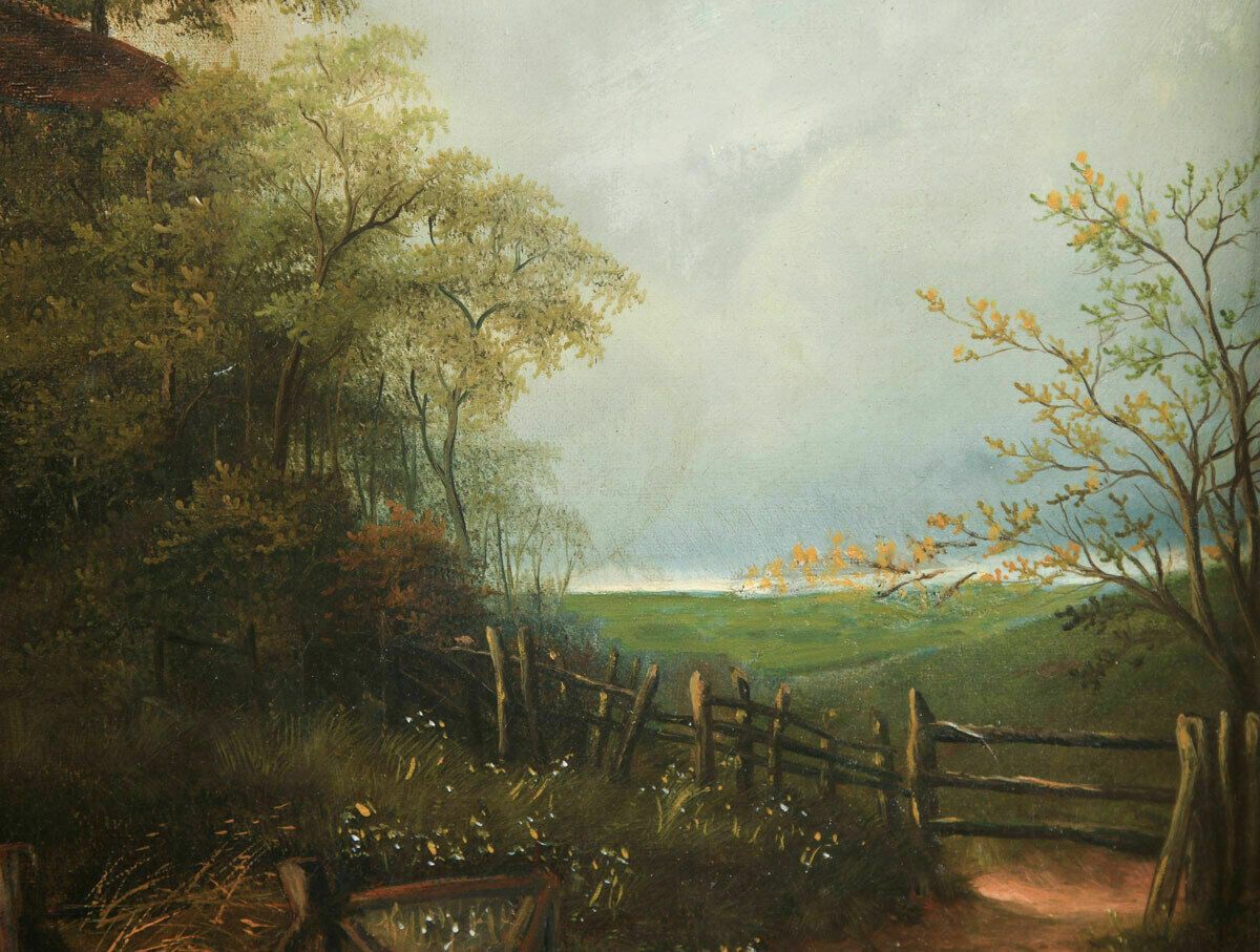 Antique English Victorian Oil Painting Horse Country Scene Henry Charles Woolett photo vintage