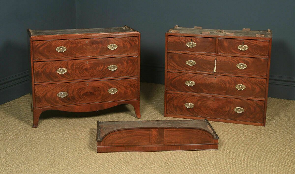1975.0 Antique Channel Islands Georgian Regency Flame Mahogany Inlaid Tallboy Chest photo