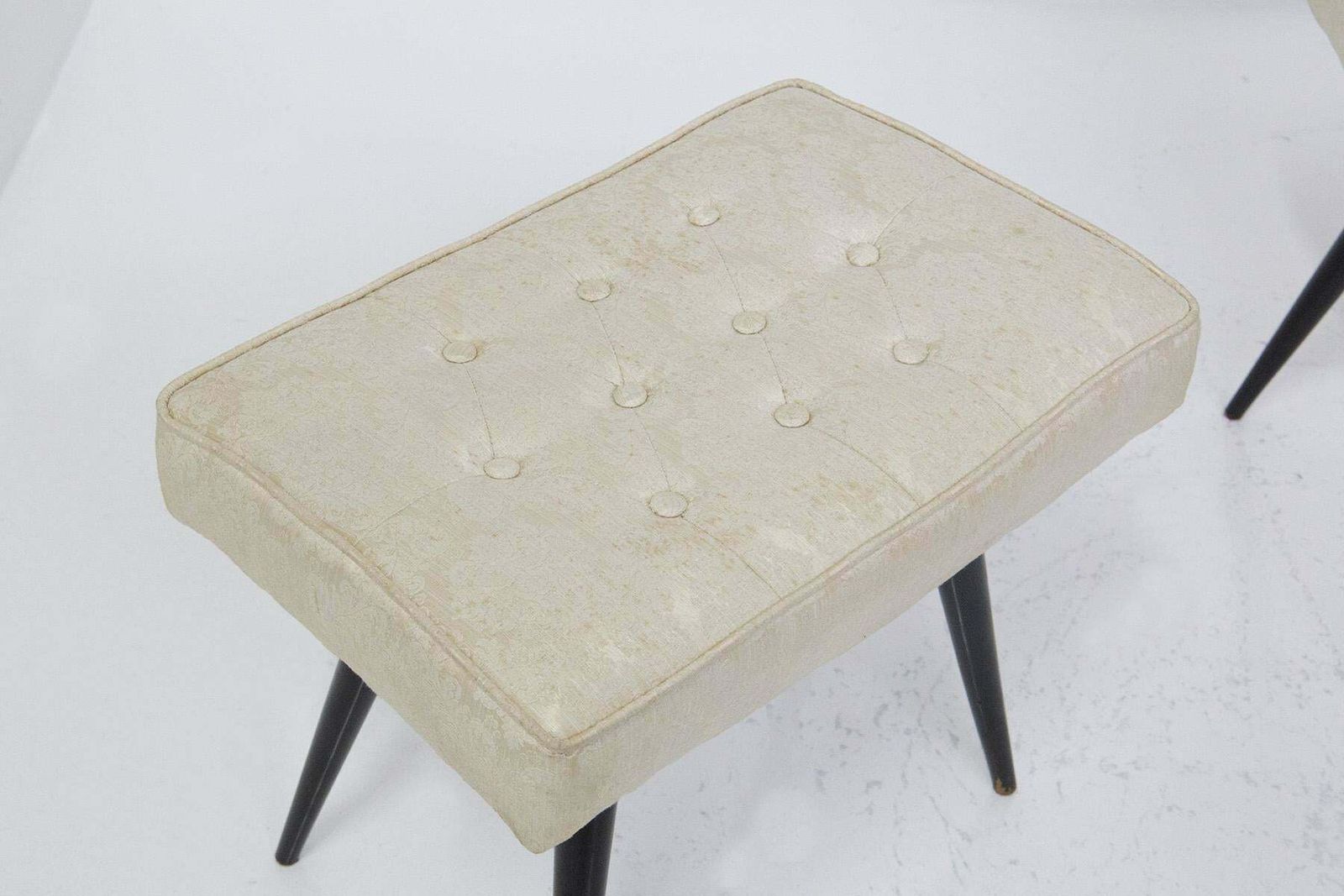 Italian Mid Century Stools In Wood And Brocade photo vintage