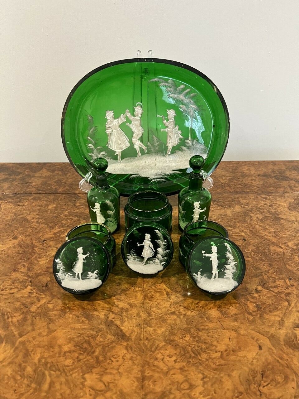 Rare Quality Victorian Mary Gregory Green Dressing Table Set photo 625.0