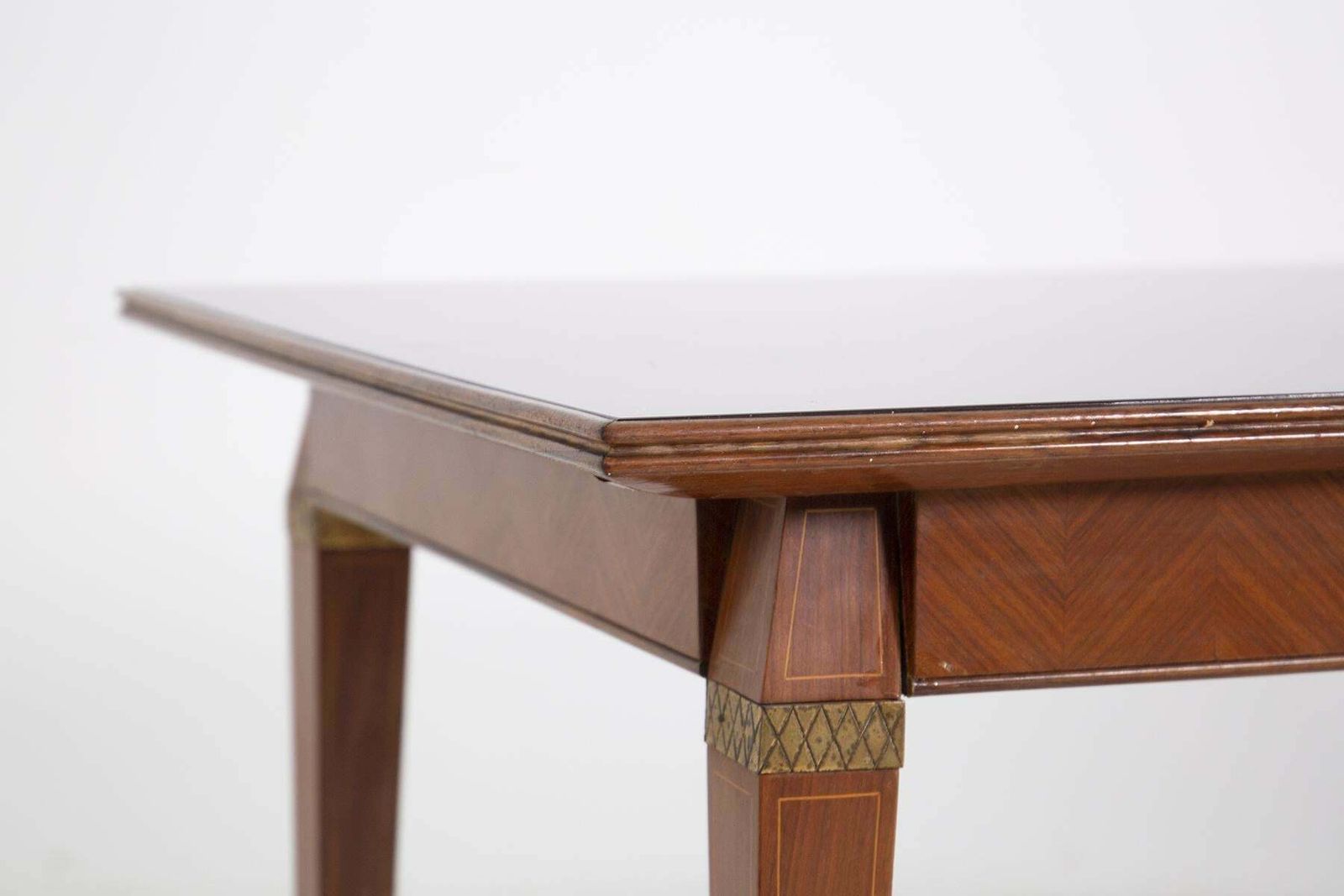 photo for sale Italian Dining Table In The Style Of Paolo Buffa In Wood Brass And Smoked Glass