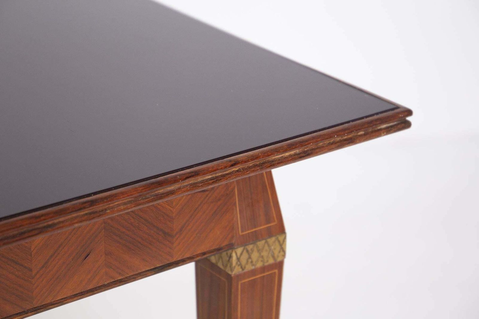 photo vinterior Italian Dining Table In The Style Of Paolo Buffa In Wood Brass And Smoked Glass