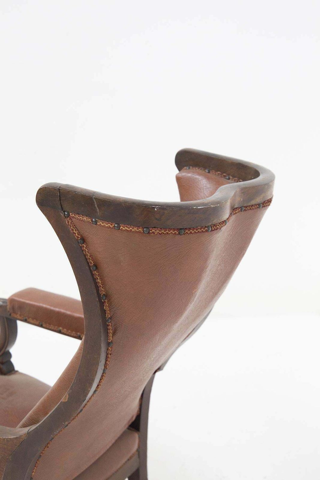 French Antique Armchair In Original Wood And Leather photo Furniture