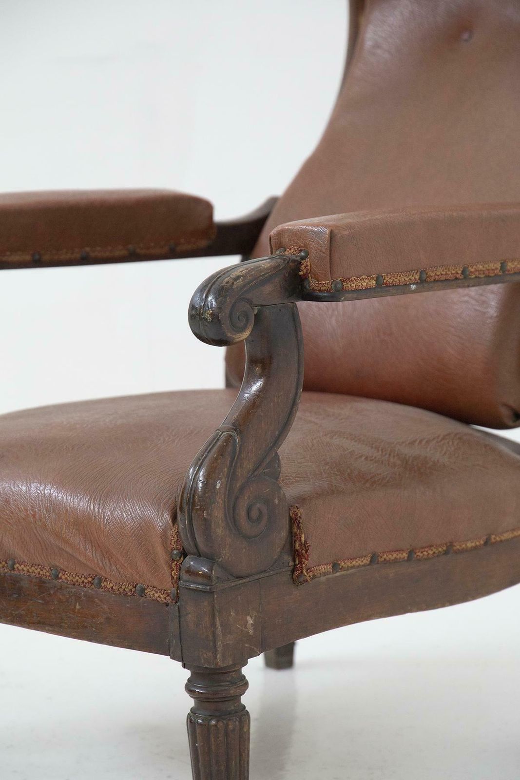 photo furniture French Antique Armchair In Original Wood And Leather