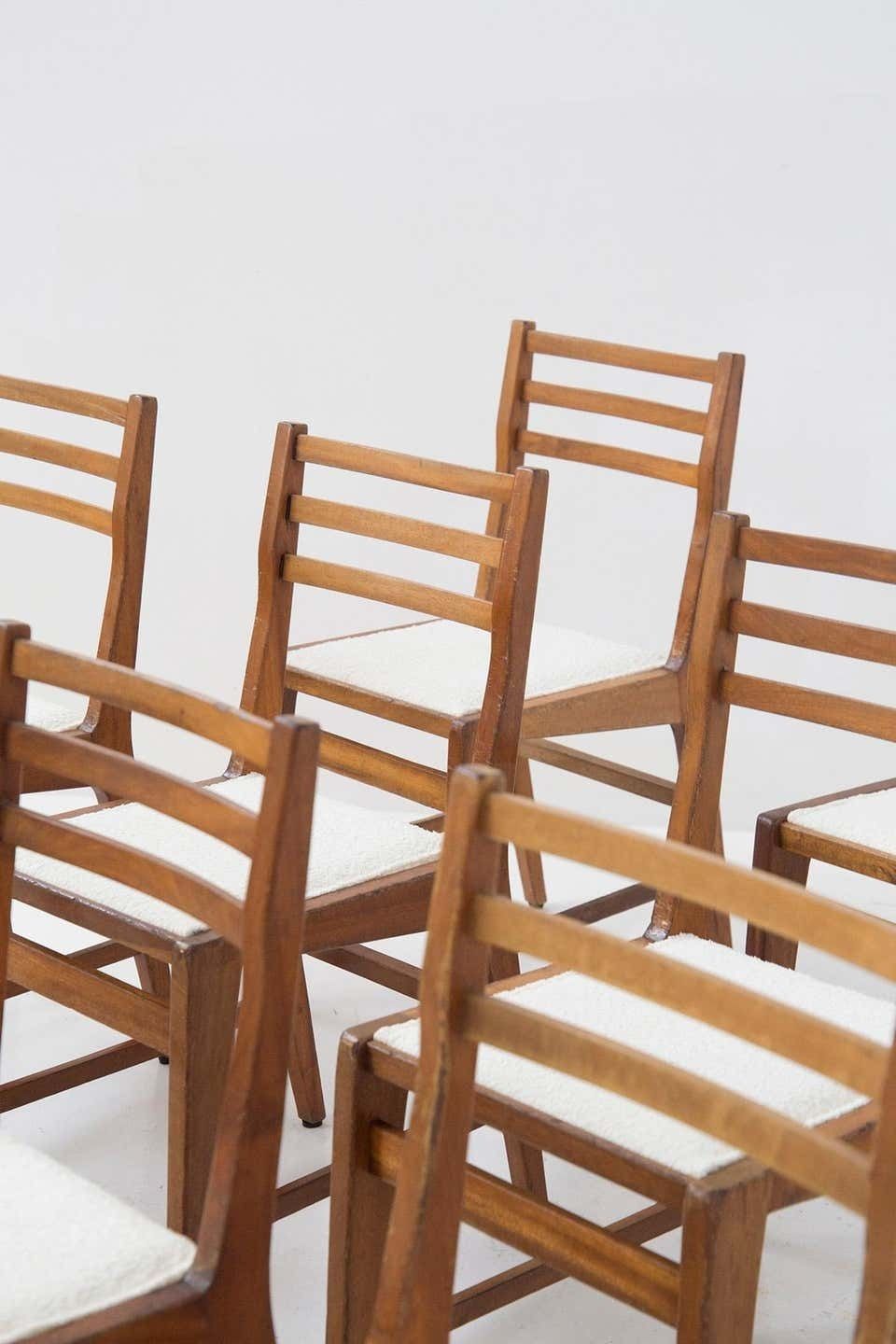 Bbpr Set Of 12 Wooden Mid Century Chairs In Bouclé photo 10341.0
