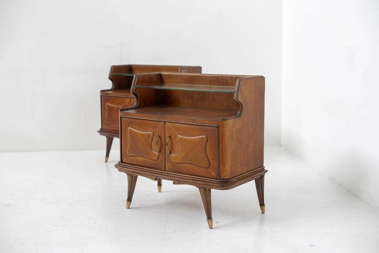 Furniture Italian Mid Century Nightstands In Wood And Glass photo