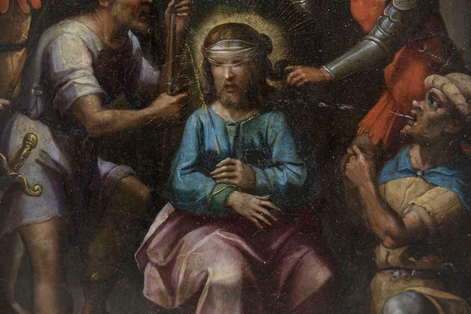 Antique Painting On Copper, "The Mockery Of Christ” photo vintage