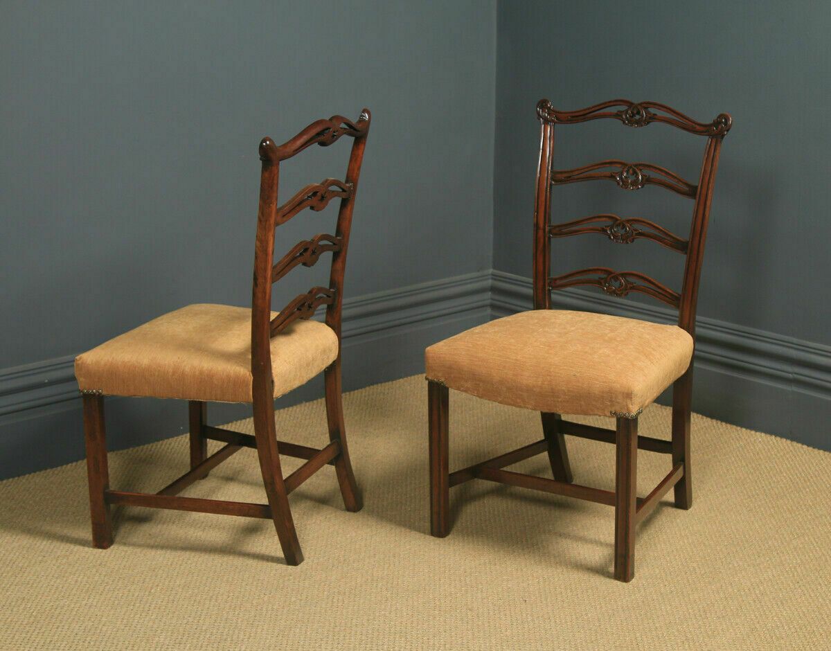 Antique Set Of Eight English Georgian Ribbon Back Mahogany Dining Chairs C1880 photo Furniture