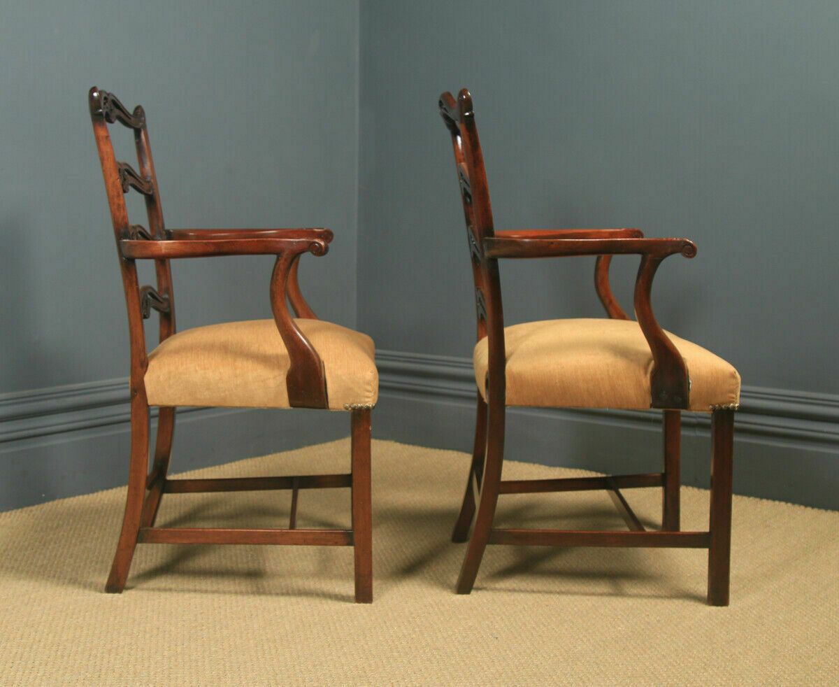 Furniture Antique Set Of Eight English Georgian Ribbon Back Mahogany Dining Chairs C1880 photo
