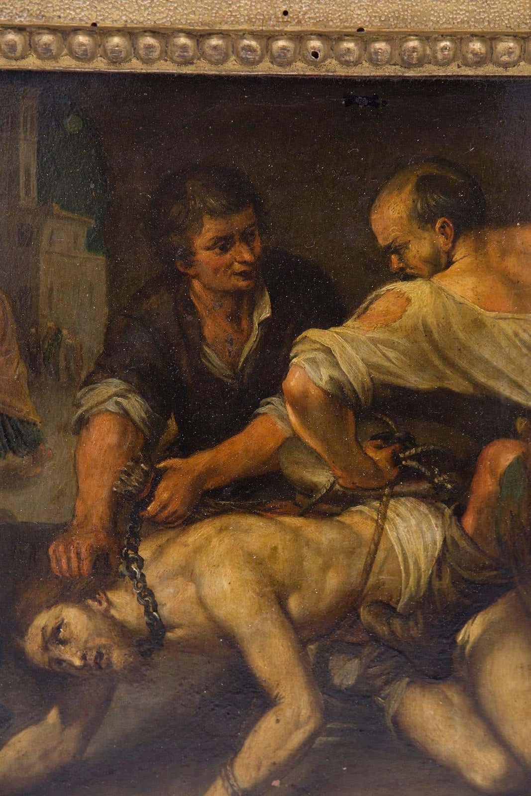 Caravaggesque Oil On Copper "Flagellation Of Christ" Baroque Sicilian, 17th Cent photo for sale