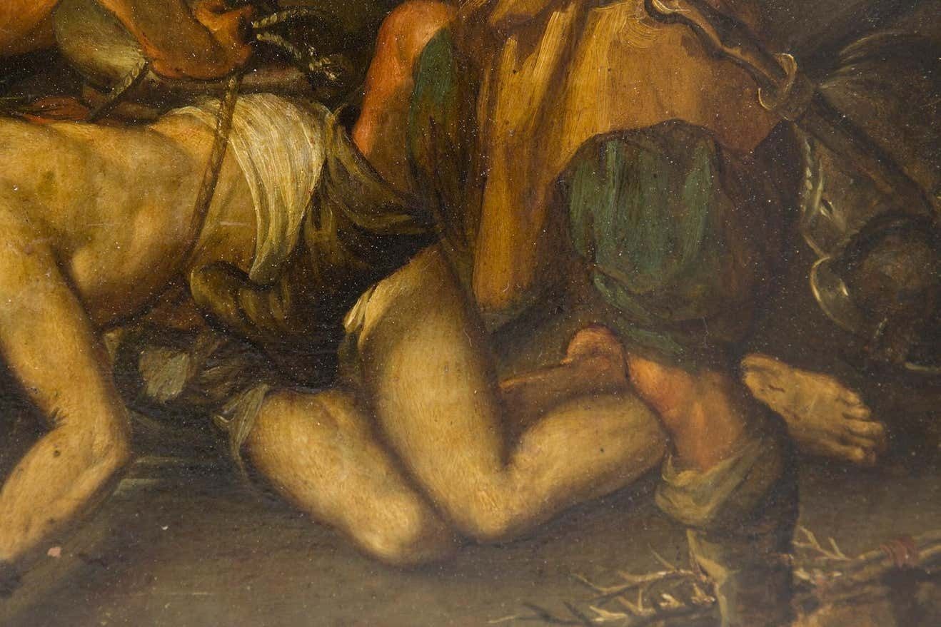 Caravaggesque Oil On Copper "Flagellation Of Christ" Baroque Sicilian, 17th Cent photo vintage