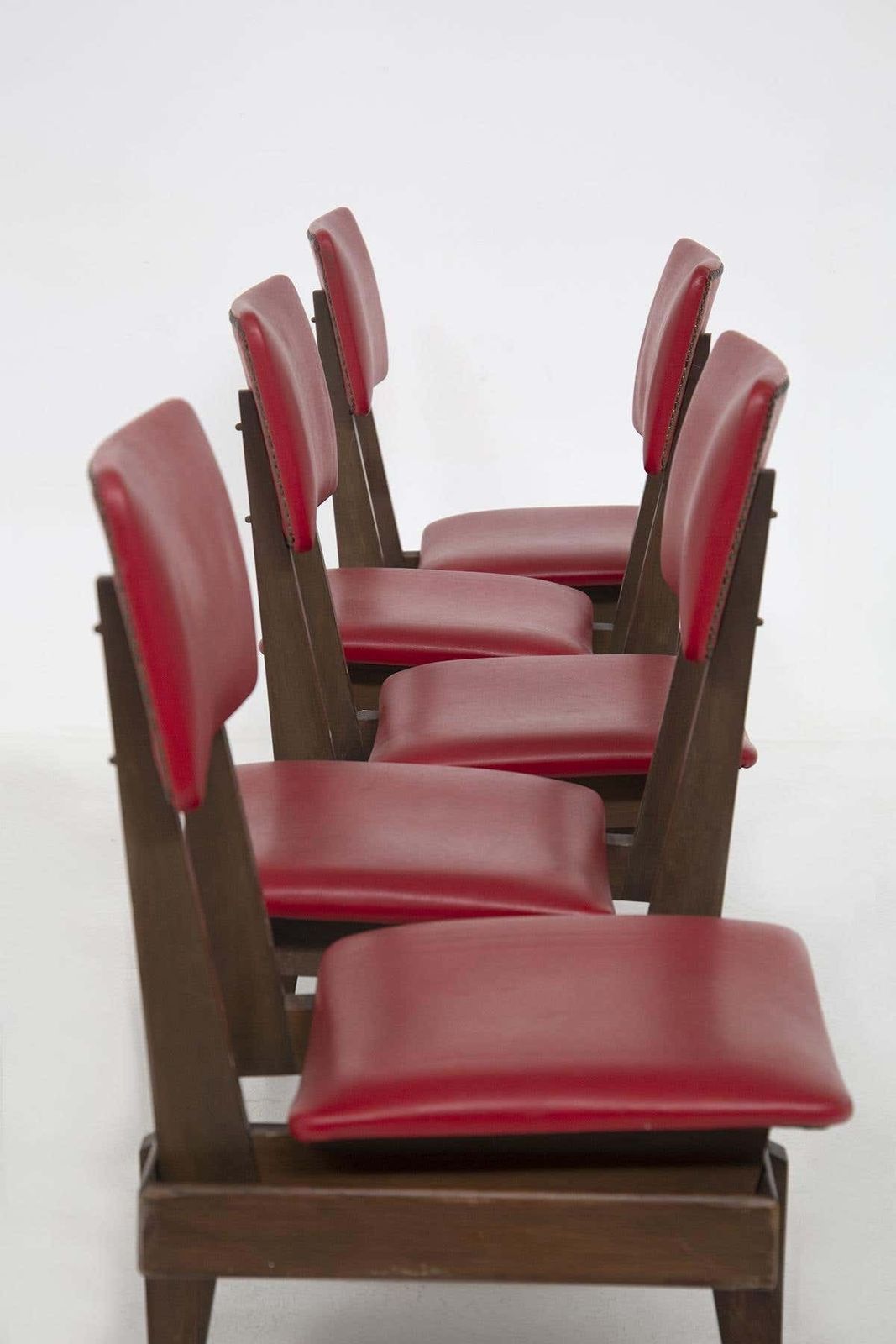 photo buy Italian Vintage Bench With Red Leather Seats, 5 Seats