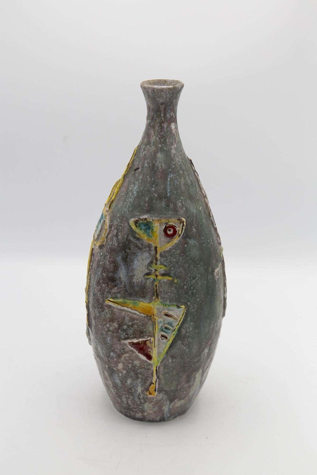 Umberto Zannoni Grey Ceramic Vase With Squiggles, Signed photo 652.0