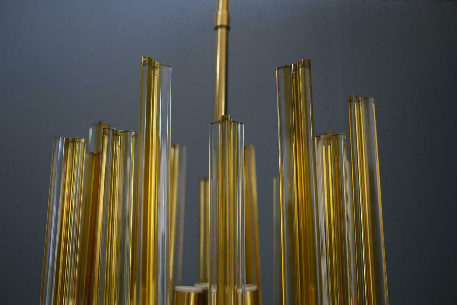 Venini Chandelier Midcentury In Gilded Glass And Brass Elegant, 1950 photo for sale