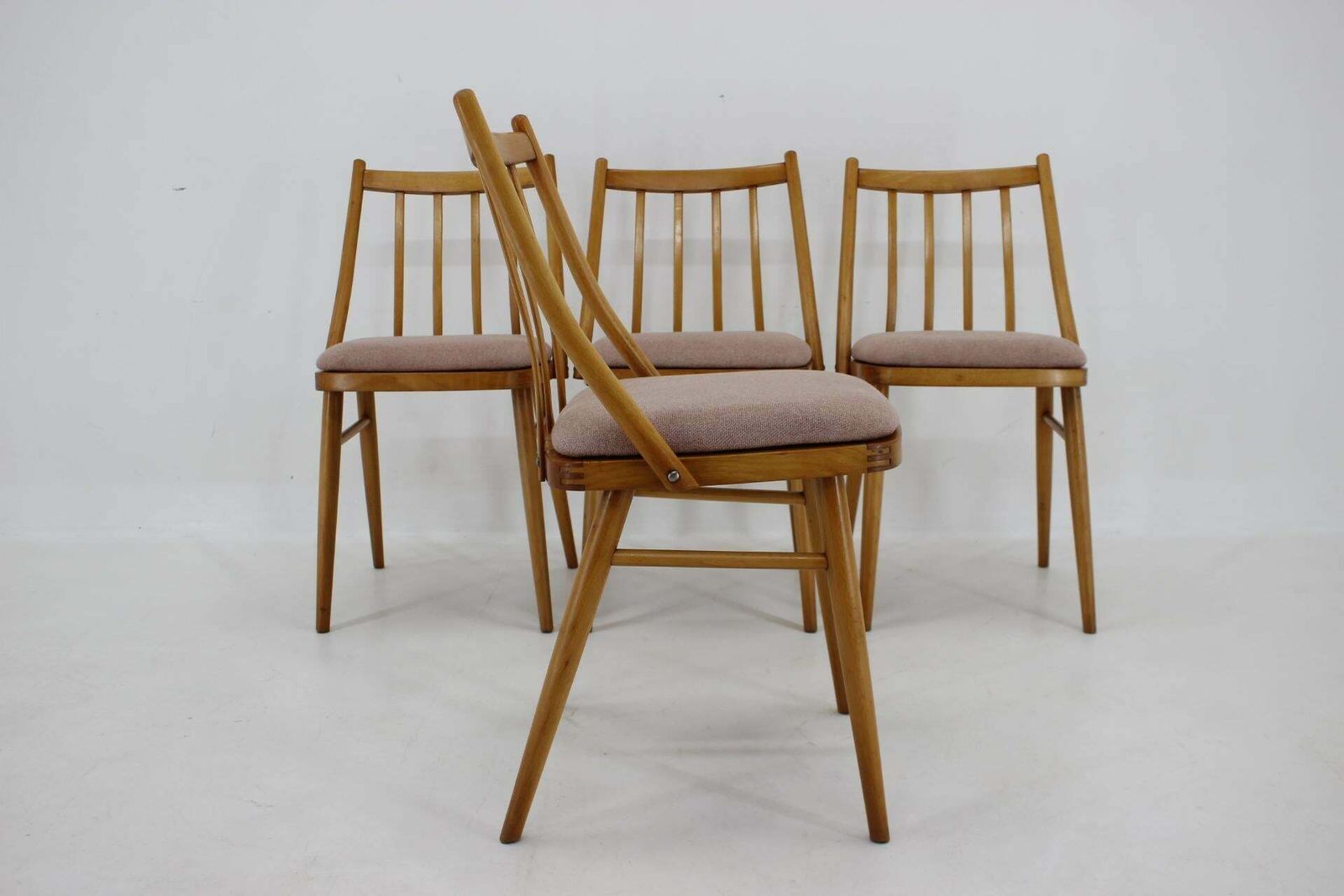 Furniture 1970s Antonin Suman Beech Dining Chairs, Set Of 4 photo