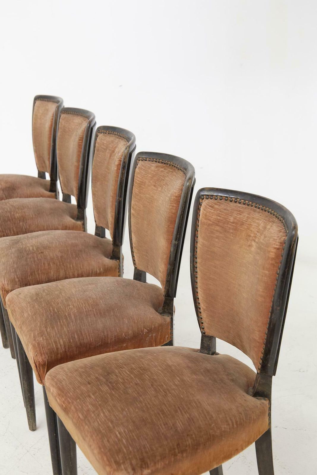Melchiorre Bega Italian Wooden Chairs With Studs And Orange Velvet photo furniture
