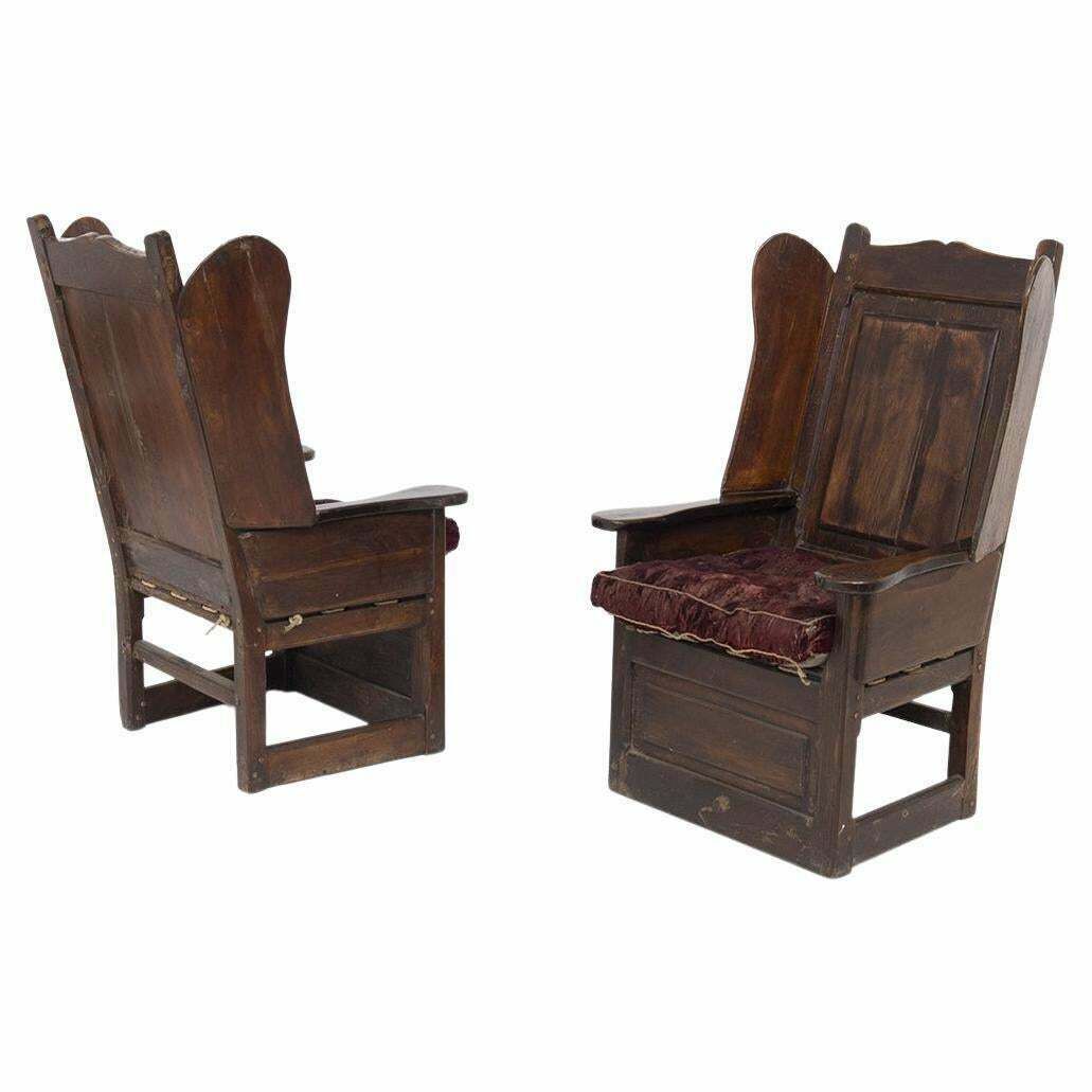 Couple Of Vintage Italian Armchairs In Wood And Fabric