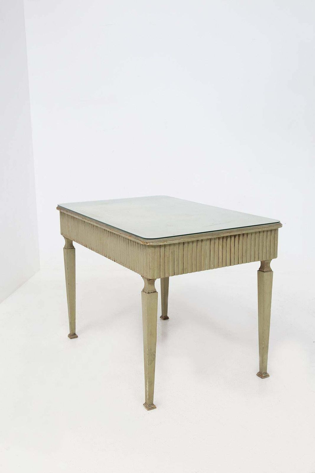 French Rustic Chic Desk In Glass, Wood And Brass photo vintage